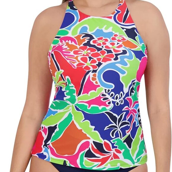 NWT Nautica Tropical Print Crisscross Back Tankini Swim Top – Size S - Picture 1 of 13